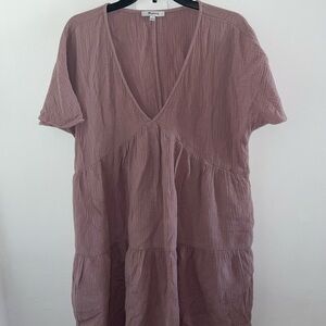 Madewell women’s dress size LargeMauve Tiered Gauze V-Neck Tunic Dress 100%Cotto